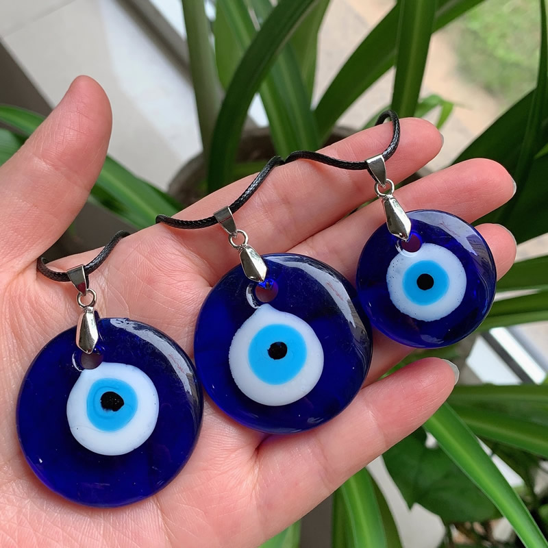 极速30-50MM Evil Eye Necklace for Women Men Sea Blue Glass L-图1