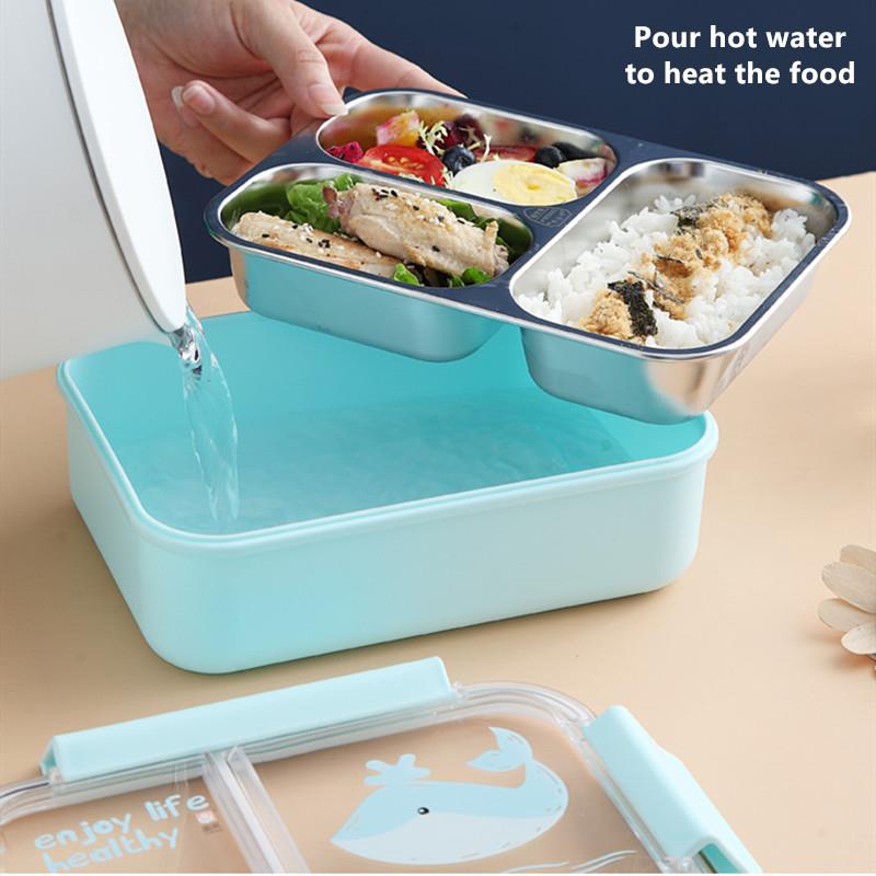 新品Cartoon 3 Partition Stainless Steel Kids Lunch Box Leak--图2