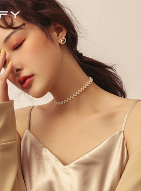现货TFY复古小粒珍珠项链女锁骨链夏2021年新R款轻奢小众脖颈链冷