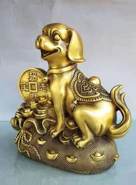 纯铜狗摆件聚宝盆狗招财狗狼狗元宝狗金钱M狗家居玄关办公室工艺