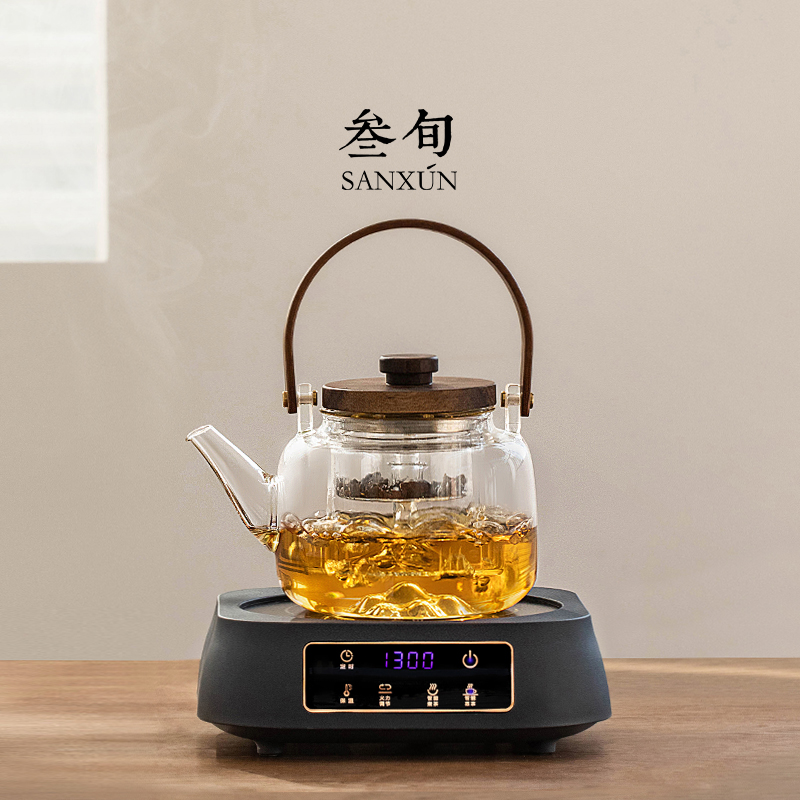 叁旬远山耐高温玻璃煮茶壶家用养生泡茶壶烧水壶小型黑晶炉煮茶器 - 图0