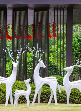 户外园林玻璃钢抽象古铜梅花鹿雕塑售楼部小区草坪动物装饰品摆件