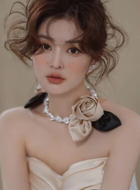 新娘法式缎面花朵甜美头饰发饰项链影楼写真结婚纱宴会礼服配饰品