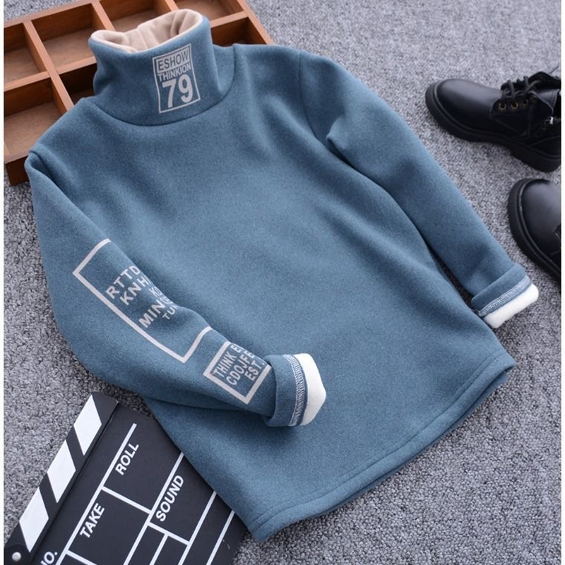 网红Autumn Winter Turtleneck Plus Velet Clothes For Boys Top-图0