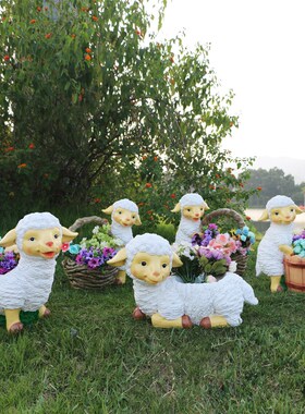 园林景观小品花园摆件仿真绵羊花缸商场橱窗美陈庭院装饰花盆雕塑