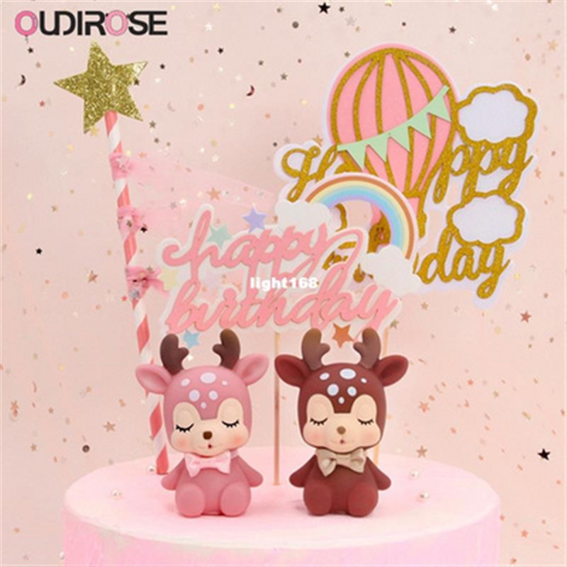 速发Hot air balloon rainbow Cake Toppers Happy Birthday Cake-图3