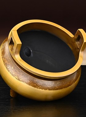 纯黄铜香炉摆件家用客厅供奉香炉沉香线香炉三足冲天耳上香烧香炉