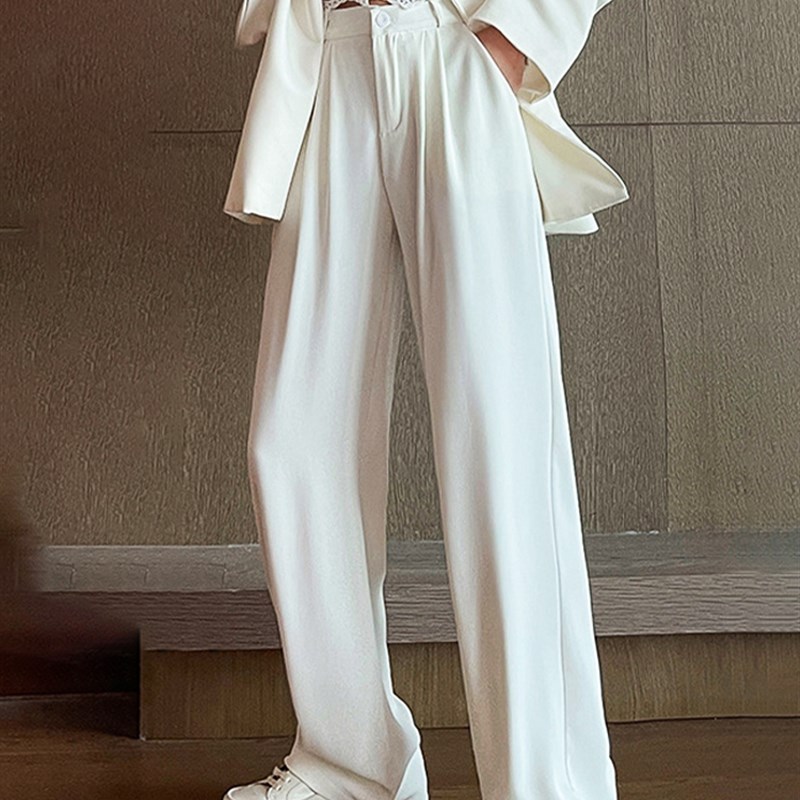 推荐High Waist Wide Leg Pants Women Elastic Waist Floor-Leng-图0