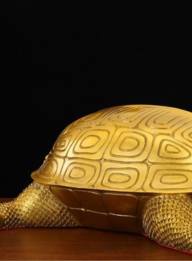 纯黄铜乌龟摆件金色千年龟办公室卧室家居摆饰金属工艺品摆饰