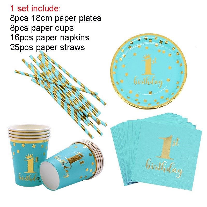 新品BrThDay DSPoSaBle TaBleware SeT Pnk Blue PaPer PlaTeS Pa-图3