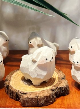 手工木雕小羊可爱桌面摆件雕刻工艺品书房办公区小摆设送人礼品