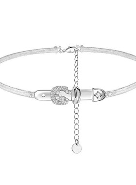 小众设计微镶钻皮带扣颈链女高z级感气质银色蛇骨个性轻奢项链项