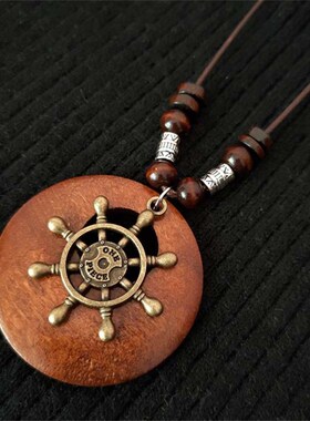 现货Vintage Woodenn Owl Leaf Pendant Necklaces Boho Ethnic S