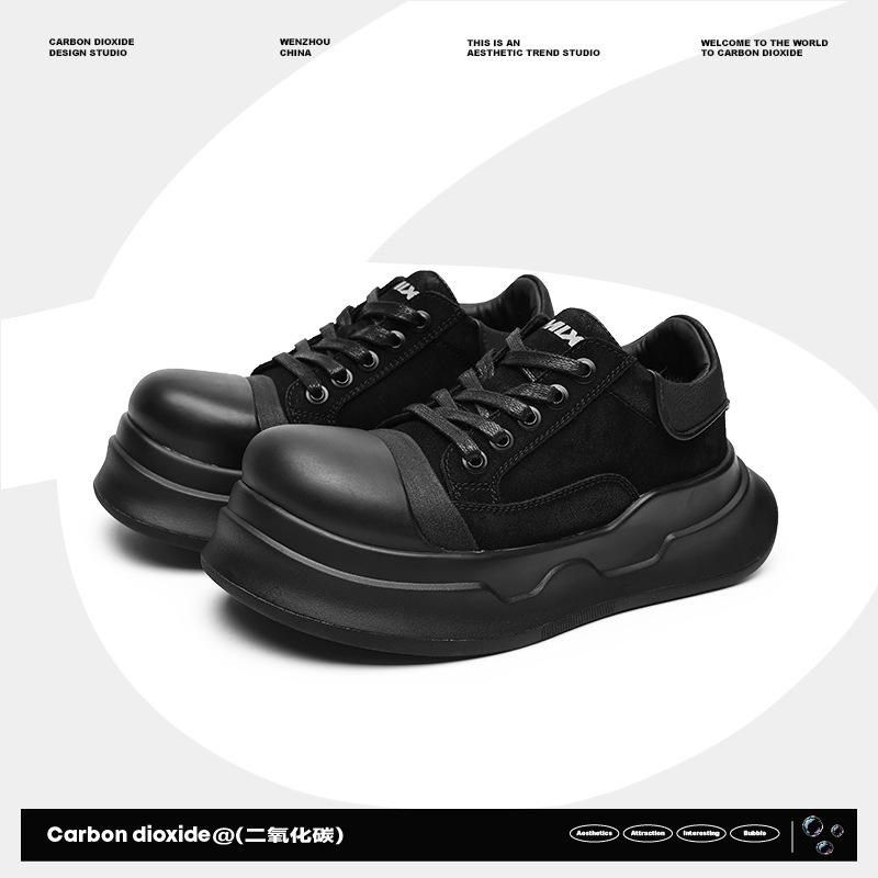 2024小众新款纯黑大头圆头帆布鞋男鞋百搭厚底百搭休闲鞋低帮板鞋,淘宝优惠券,粉丝福利购,淘宝优惠卷