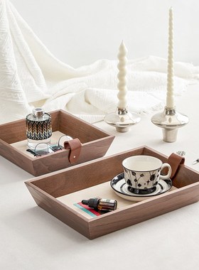 实木托盘收纳摆件客厅茶几装饰品干果盘玄关收纳盘自然中古风摆件