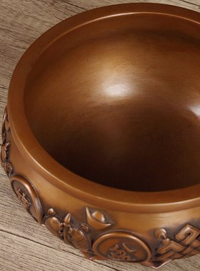 紫铜聚宝盆摆件家用门厅店铺财位中式装饰品聚宝盆铜器实心特大号