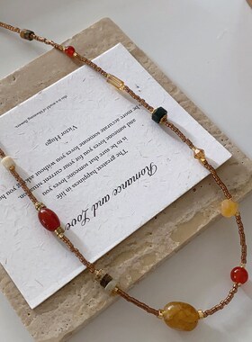 紫色天然c石项链2024手工串珠颈链女款春季法式浪漫清新小众毛衣