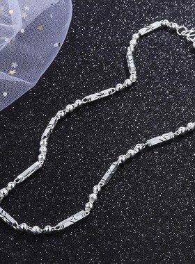 2022新款潮流男士三圆珠六角筒个性简约粗款银链子铜镀银项链男