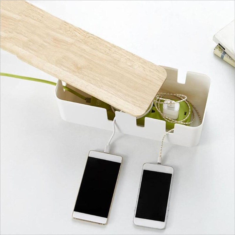 White Cable Storage Box Desktop Power Strip Wire Network Lin - 图1