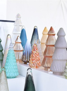 创意欧式彩色琉璃玻璃圣诞树摆件高颜值软装样板间装饰圣诞节礼品