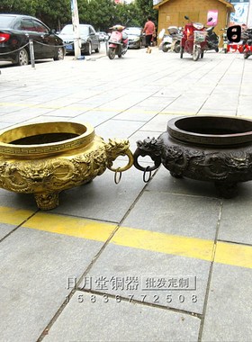 三足纯铜香炉 特大号铜香炉 盘龙香炉 九龙香炉 铜九龙炉铜聚宝盆