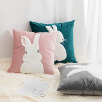 Three months Rabbit Plush Embroidered with pillow cute leaning on pillowdown sofa Living room Floating Window Pink Pillowcase Girl Hearts
