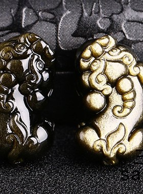 天然金曜石貔貅吊坠男女款大小号情侣手链项链配件金耀石皮休