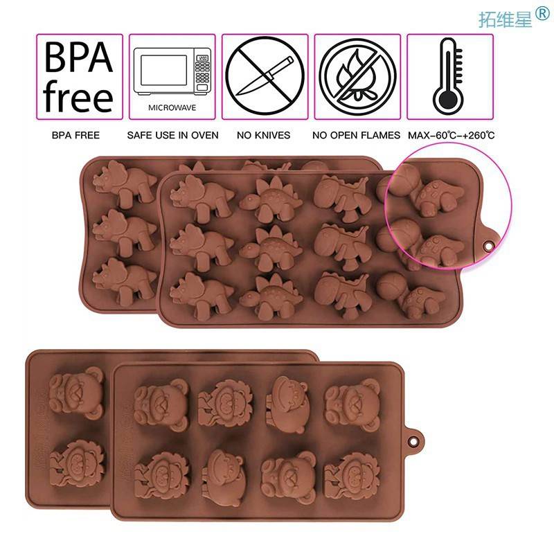 推荐Silicone Chocolate Mold Cartoon Animal Lion Bear Dinosau-图1