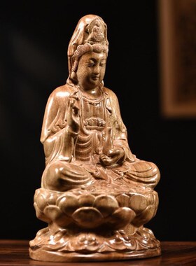 香樟木雕观音菩萨佛像摆件家用供奉实木制文财神爷工艺品客厅装饰