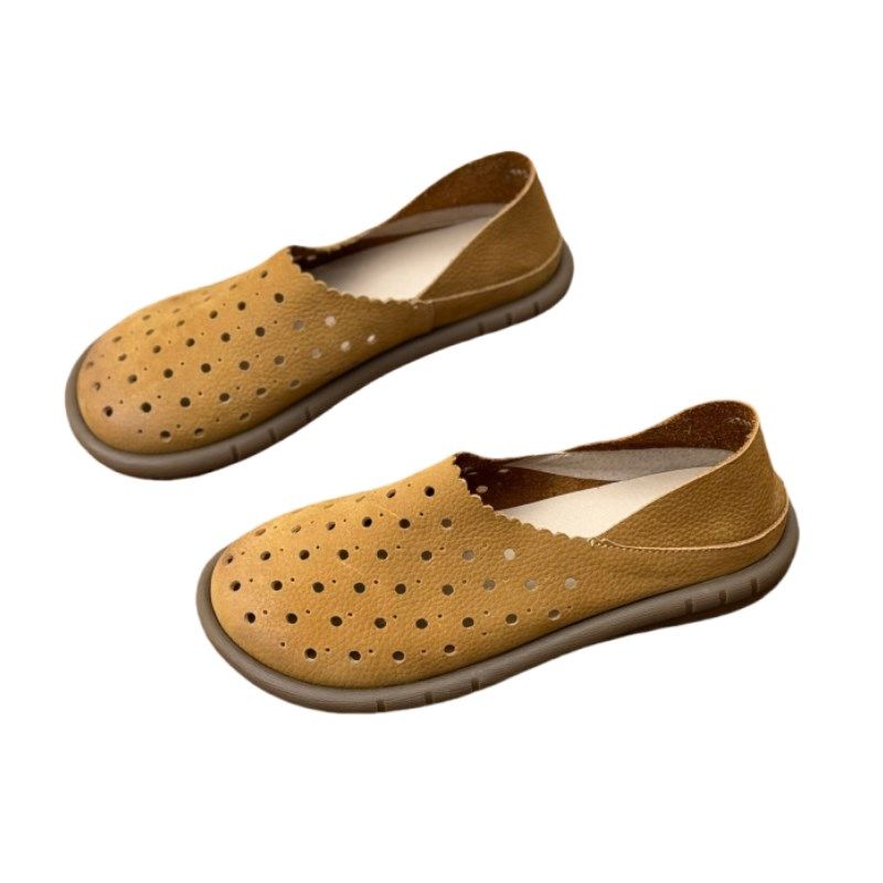 文艺手工真皮镂空单鞋女24夏季软底舒适平底休闲一脚蹬懒人洞洞鞋,淘宝优惠券,粉丝福利购,淘宝优惠卷