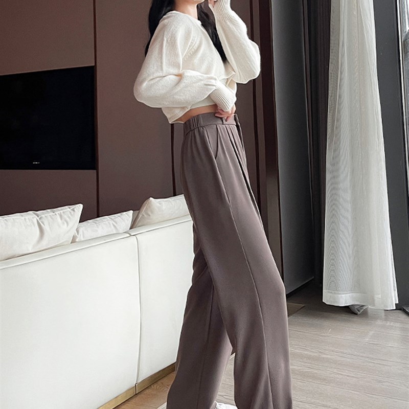 推荐High Waist Wide Leg Pants Women Elastic Waist Floor-Leng-图2