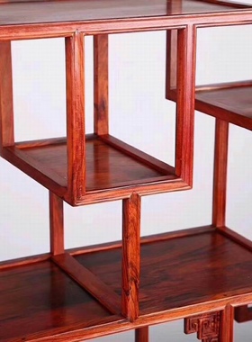 大红酸方形多宝阁博古r架底部圆角设计螺旋圆圈状 榫卯设计