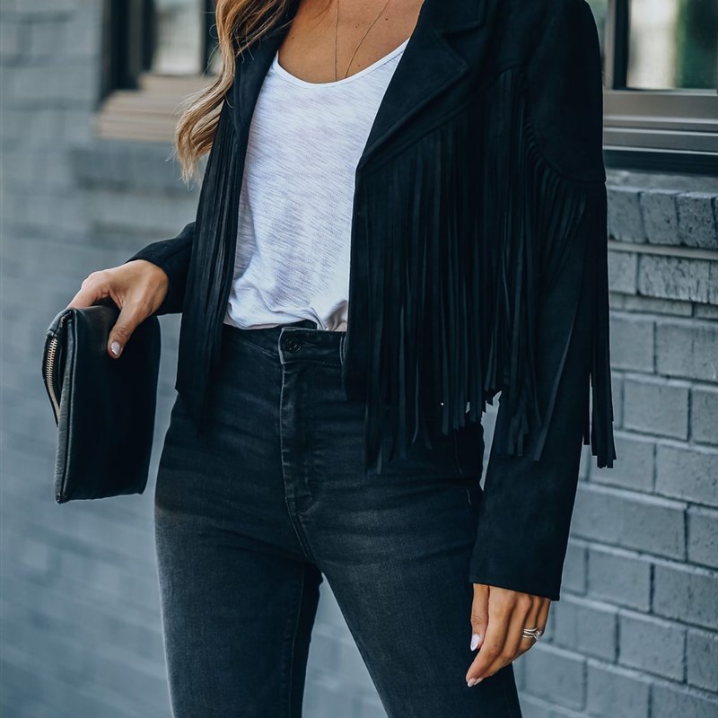 速发Women Y2k Fringed Hem Tassel Cardigan Crop Tops E-girl M - 图3