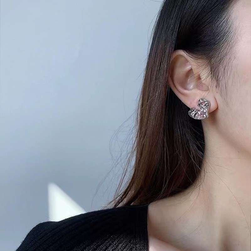 速发欧美 Retro love female ins personality pink zircon earri - 图0