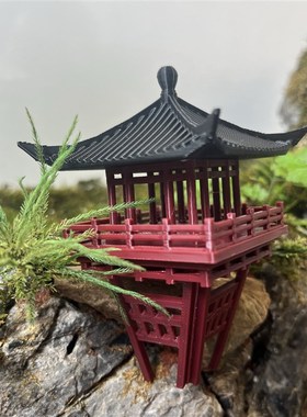 万景楼微景观水陆缸假山盆景国风摆件古建筑悬空亭人物小吊脚楼