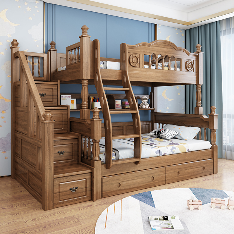 全实木上下床铺木床双层床两层子母床儿童床高低床带梯柜多功能