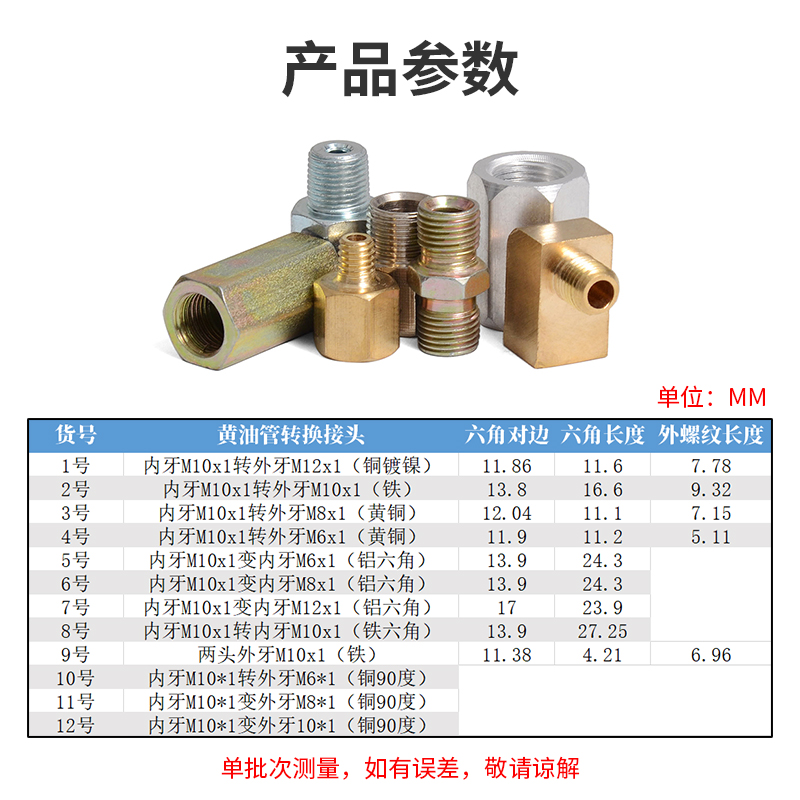 黄油嘴转换接头黄油管转换铜弯头油路变径弯头内外丝M6转M8M10 - 图1