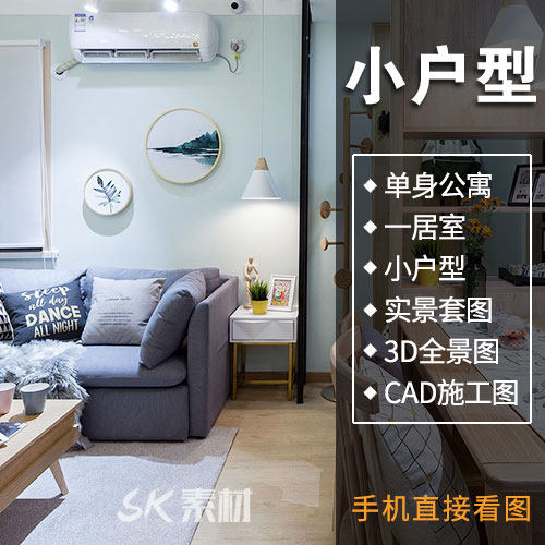 装修设计效果图小户型一居w室一室一厅公寓客厅卧室实景图片家装