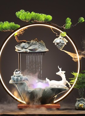 创意中式循环流水喷泉摆件招财客厅办公室桌面装饰品乔迁开业礼物