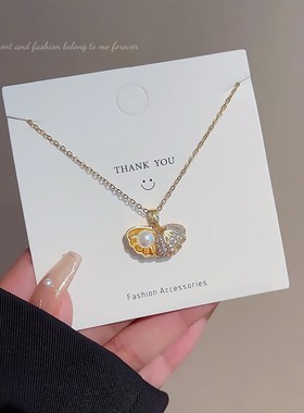 ins风镶钻贝壳钛钢项链女小众设计感轻J奢百搭气质颈链网红锁骨链