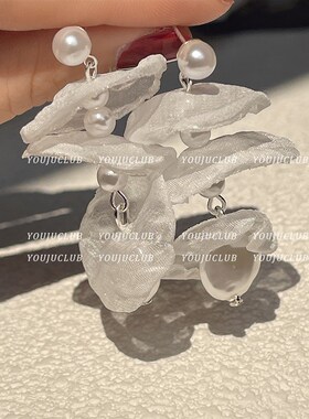 工厂销YOUJUclub-温柔花事 超仙女雪纺珍珠小众V设计温柔少女心耳