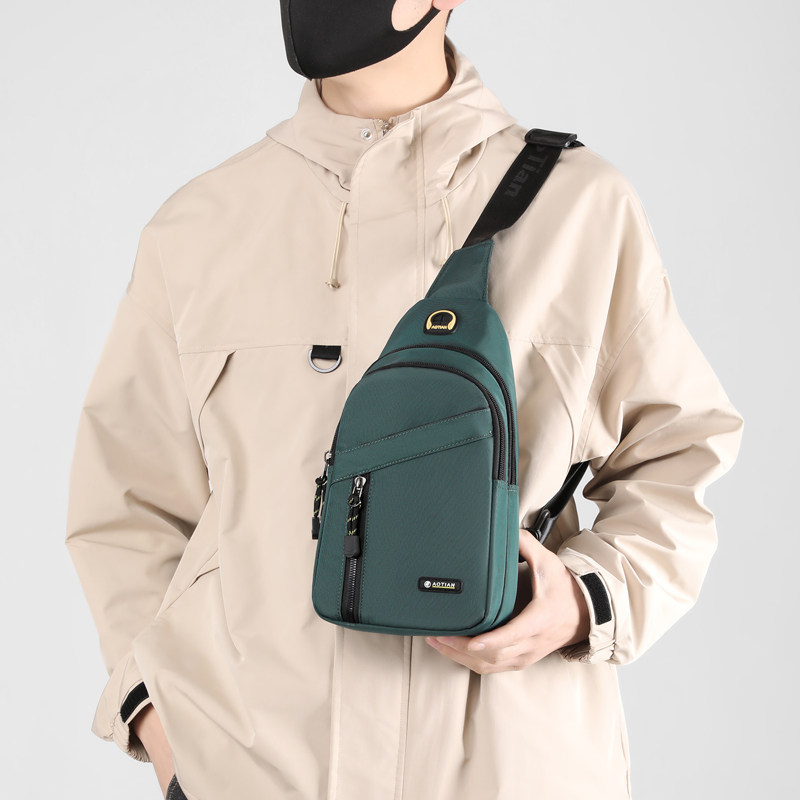 胸包男款男士运动休闲胸前包帆布单肩小背包牛津布黑色斜挎包男,淘宝优惠券,粉丝福利购,淘宝优惠卷