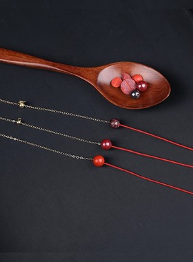 原矿原石朱砂红色手链本命年转运饰品女一半红绳一半金链子