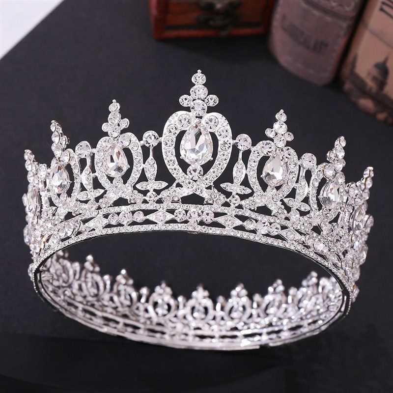 推荐Luxury Queen Princess Round Crown Crystal Pearl Big Diad-图3