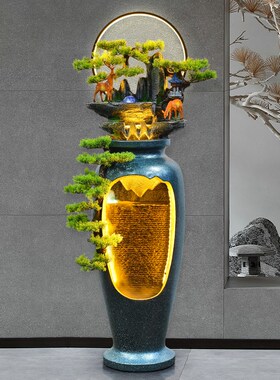 新中式禅意假山喷泉流水摆件店铺景观花瓶客厅办公室开业入户装饰