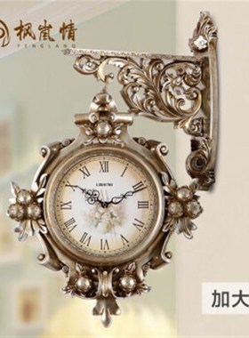 匠式 美式豪华双面挂钟家用客厅装饰时钟创意静音欧式大号两面