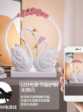 结婚新婚礼物实用送闺蜜新人北欧天鹅摆件一对卧室床头柜台灯现货