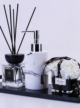 化妆室香薰摆件洗手台装饰大理石托盘套装酒店样板间洗手间软饰品