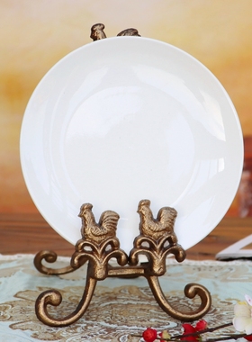 欧式古典花纹做旧桌面金色盘子y架画架甜品架餐具茶饼展示架复古