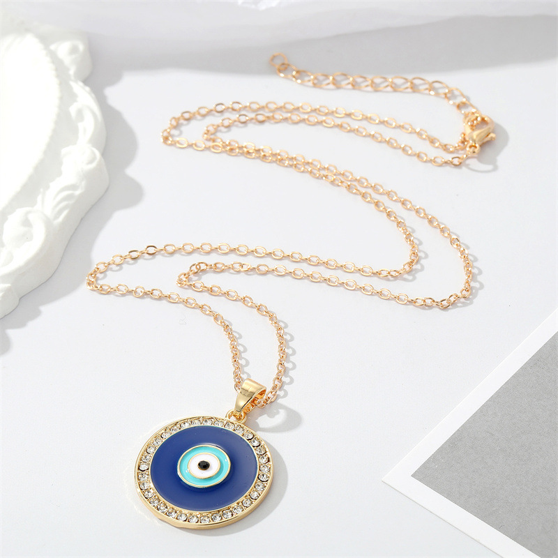 极速Bling Zircon Round Evil Eye Necklace For Women Gift Turk-图1